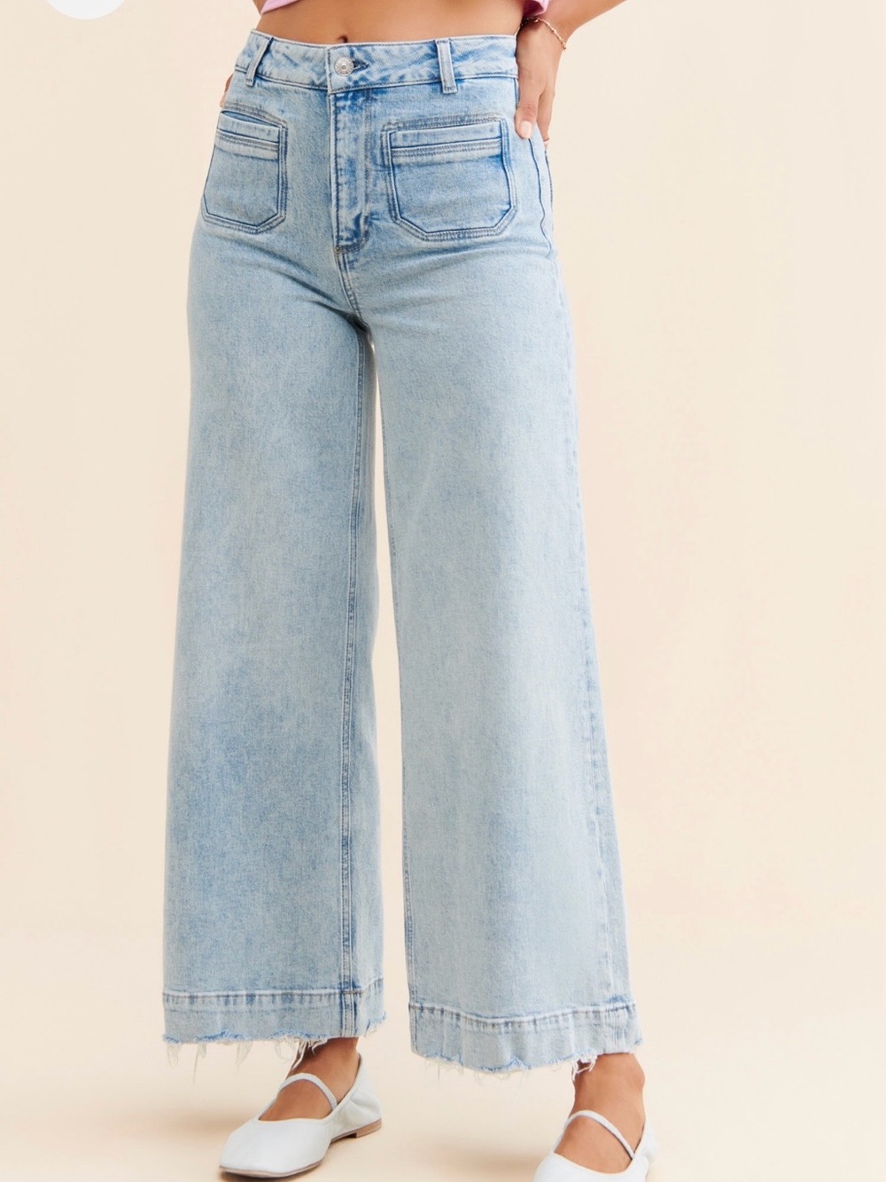 PAIGE Light Blue Harper Wide-Leg High-Rise Jeans